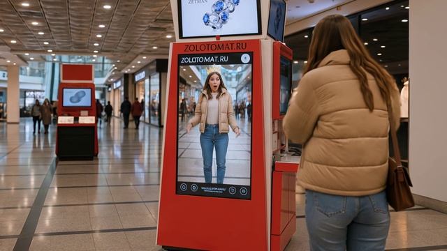 Кадр демо-сценария «Прохожий видит себя»: фигура человека на электронной витрине